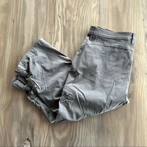 EDDIE BAUER Women’s Cargo Capri Pants grey/green color toggle hem size: 14